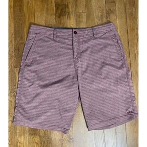 O'neill Mens Hybrid Board Shorts Size 36 Maroon Striped Surf Beach Swim Pool